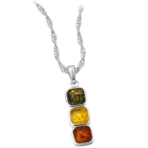 Silver Plated Amber Gem Stone Drop Pendant