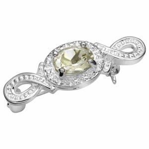 Silver Plated Genuine Green Amethyst Pin