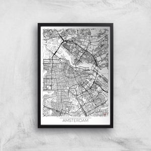 City Art Black and White Outlined Amsterdam Map Art Print