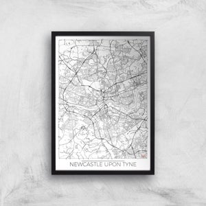 City Art Black and White Outlined Newcastle Map Art Print