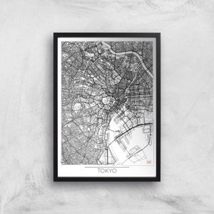 City Art Black and White Outlined Tokyo Map Art Print