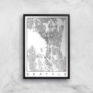 City Art Black and White Seattle Map Art Print