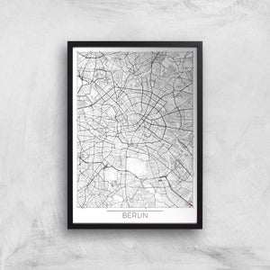 City Art Black and White Outlined Berlin Map Art Print