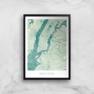 City Art Coloured New York Map Art Print