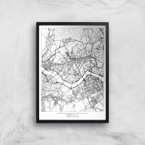 City Art Black and White Outlined Seoul Map Art Print