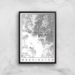 City Art Black and White Washington Map Art Print