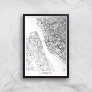 City Art Black and White Outlined Liverpool Map Art Print