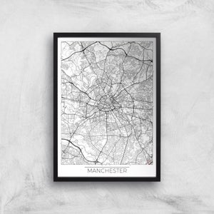 City Art Black and White Outlined Manchester Map Art Print