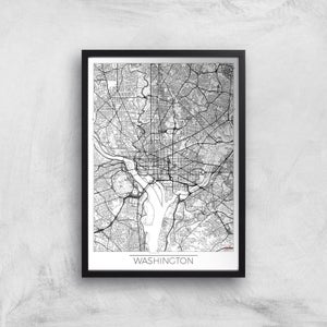 City Art Black and White Outlined Washington Map Art Print