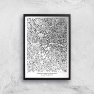 City Art Black and White Outlined London Map Art Print