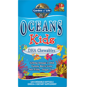 Cápsulas blandas de omega-3 con DHA Oceans Kids - Frutos del bosque y lima - 120 cápsulas blandas