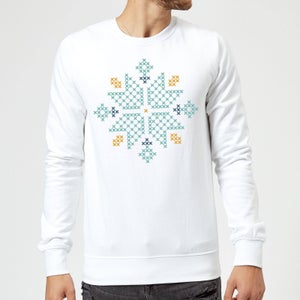 Cross Stitch Snow Flake Sweatshirt - White