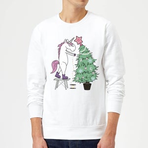 Unicorn Decorating The Christmas Tree Sweatshirt - White