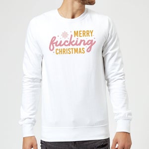 Cross Stitch Merry Fucking Christmas Sweatshirt - White
