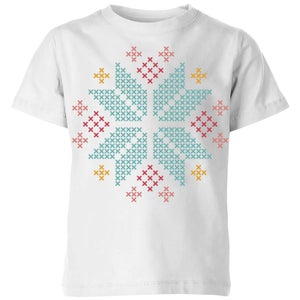 Cross Stitch Festive Snowflake Kids' T-Shirt - White