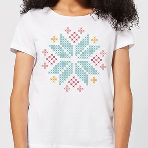 Cross Stitch Festive Snowflake Women's T-Shirt - White
