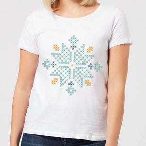 Cross Stitch Snow Flake Women's T-Shirt - White