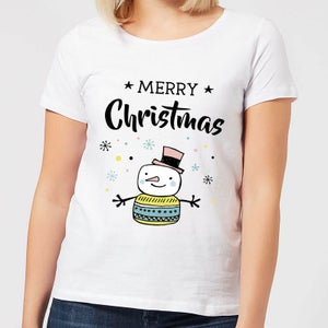 Merry Christmas Snowman Women's T-Shirt - White