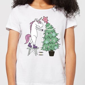 Unicorn Decorating The Christmas Tree Women's T-Shirt - White