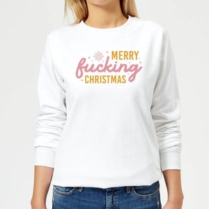 Cross Stitch Merry Fucking Christmas Women's Sweatshirt - White
