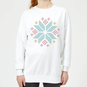 Cross Stitch Festive Snowflake Women's Sweatshirt - White
