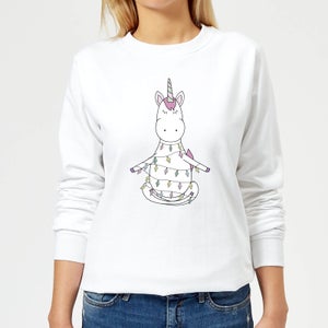 Unicorn Wrapped In Christmas Lights Women's Sweatshirt - White