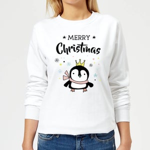 Merry Christmas Penguin Women's Sweatshirt - White