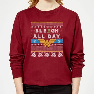 Wonder Woman 'Sleigh All Day Women's Christmas Jumper - Burgundy