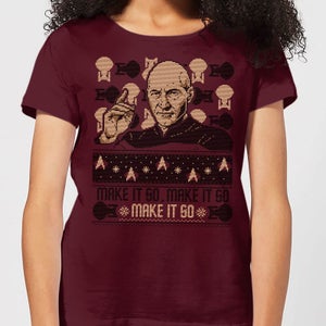Camiseta navideña para mujer de Star Trek: The Next Generation Make It So Christams - Burdeos