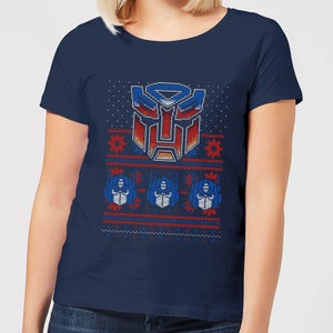 T-Shirt Autobots Classic Ugly Knit Christmas - Navy - Donna