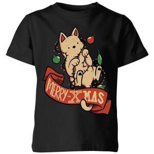 Tobias Fonseca Merry Xmas Cat Kids' T-Shirt - Black