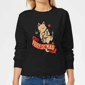 Tobias Fonseca Merry Xmas Cat Women's Sweatshirt - Black