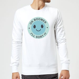 Ok Boomer Blue Smile Sweatshirt - White