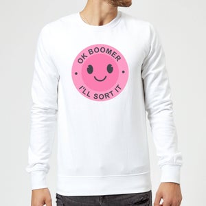 Ok Boomer Pink Smile Sweatshirt - White