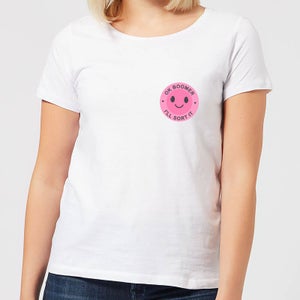 Ok Boomer Pink Smile Pocket Print Women's T-Shirt - White