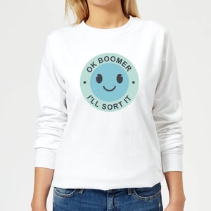 Ok Boomer Blue Smile Women's Sweatshirt - White