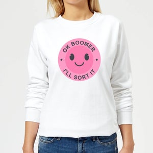 Ok Boomer Pink Smile Women's Sweatshirt - White