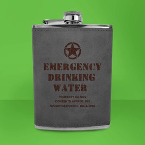 Emergency Drinking Water Army Flask - Grey Engraved Hip Flask - Grey