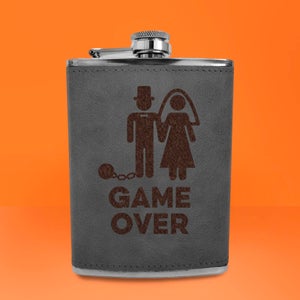 Groom Game Over Engraved Hip Flask - Grey