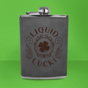 Shamrock Liquid Luck! Engraved Hip Flask - Grey