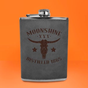 Western Moonshine Distilled 1865 Engraved Hip Flask - Grey