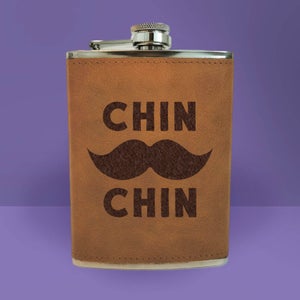 Chin Moustache Chin Engraved Hip Flask - Brown
