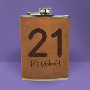 21 Let's Celebrate Engraved Hip Flask - Brown