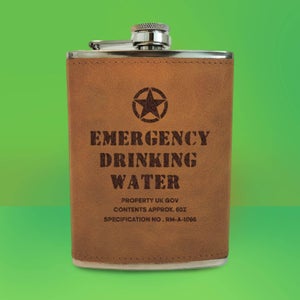 Emergency Drinking Water Army Flask - Brown Engraved Hip Flask - Brown