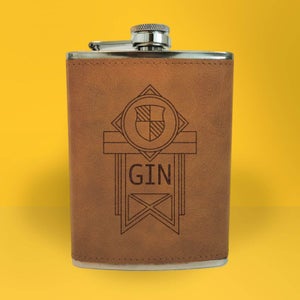 Gin Line Seal Engraved Hip Flask - Brown