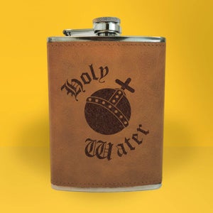 Holy Water Engraved Hip Flask - Brown