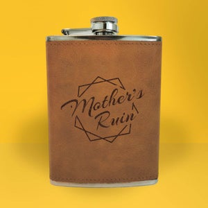Mother's Ruin Engraved Hip Flask - Brown