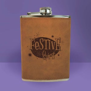 Festive Spirit Engraved Hip Flask - Brown