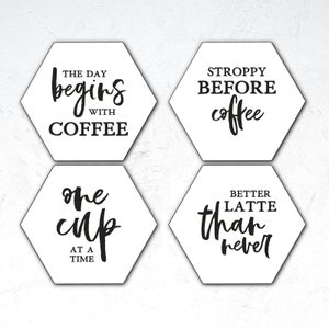 The Day Begins With Coffee Hexagonal Coaster Set