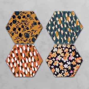 Autumn Patterns Hexagonal Coaster Set